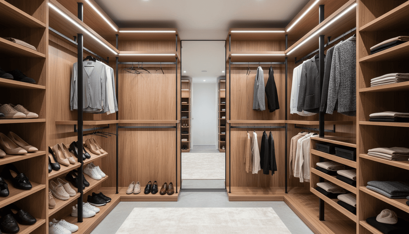 Walk-in closet with smart lighting and organization