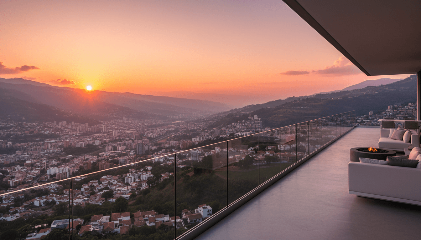 Sunset view over Medellín valley from a luxury condo terrace