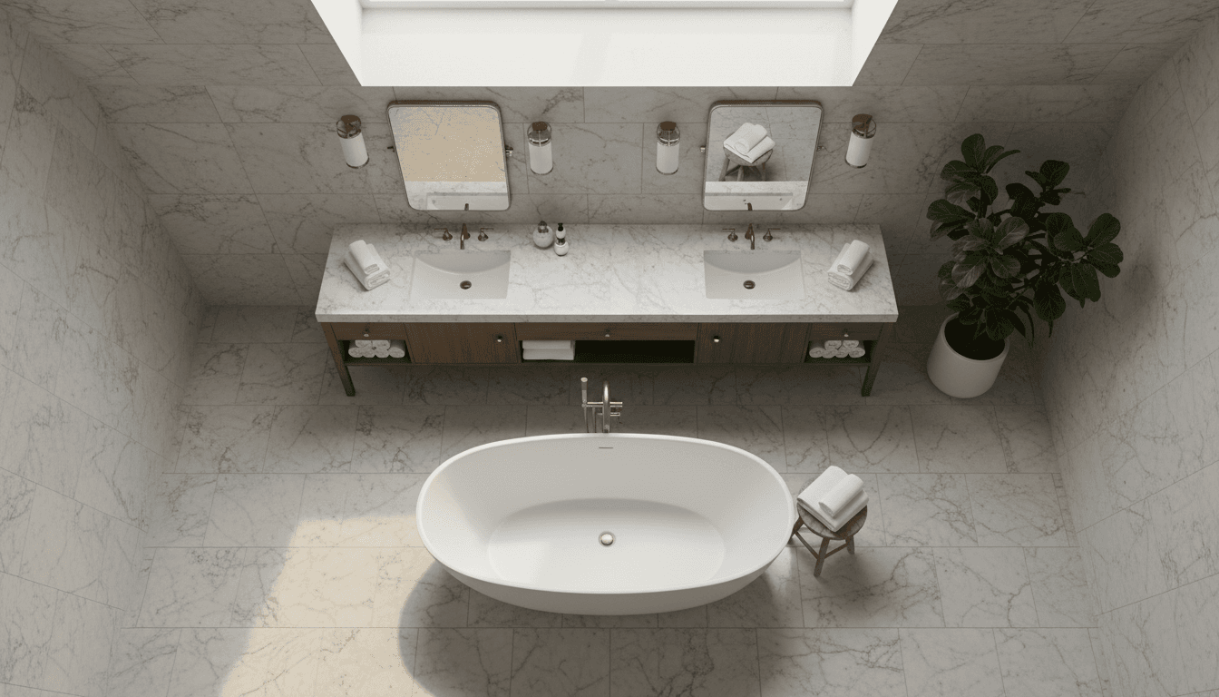 Marble bathroom with freestanding soaking tub