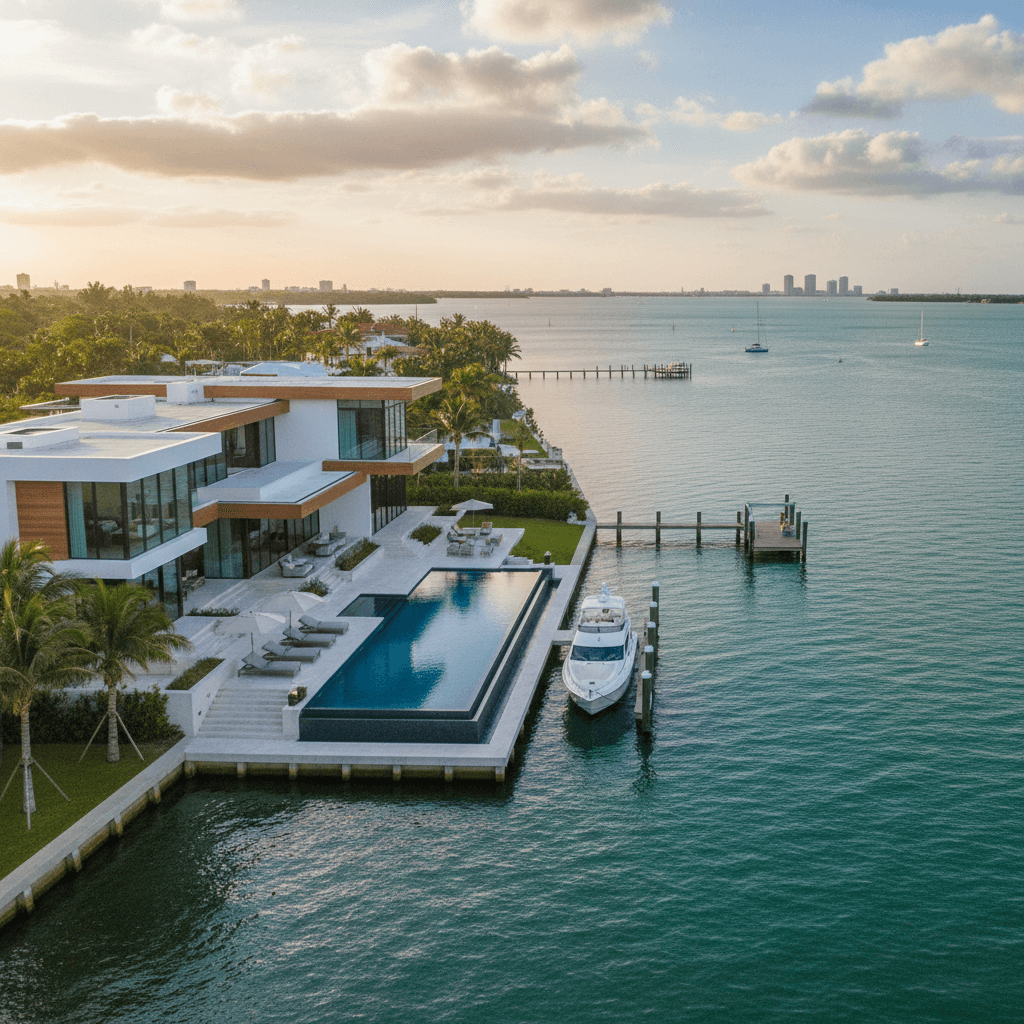 Waterfront estate with pool and dock