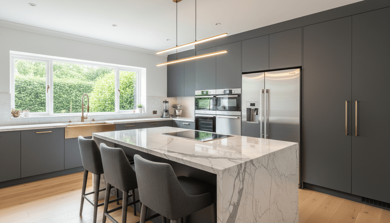 Gourmet kitchen with marble countertops