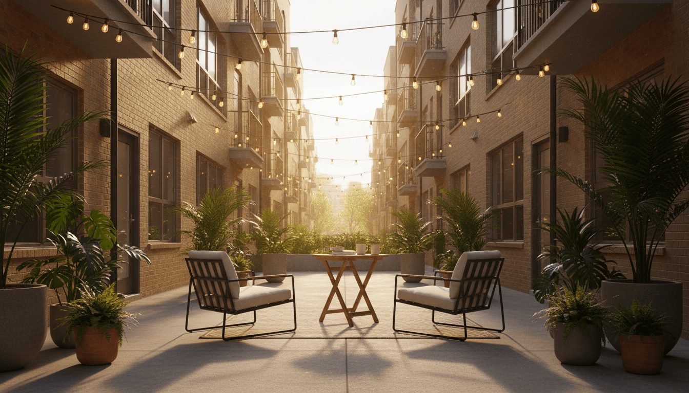 Courtyard patio with lounge seating between units