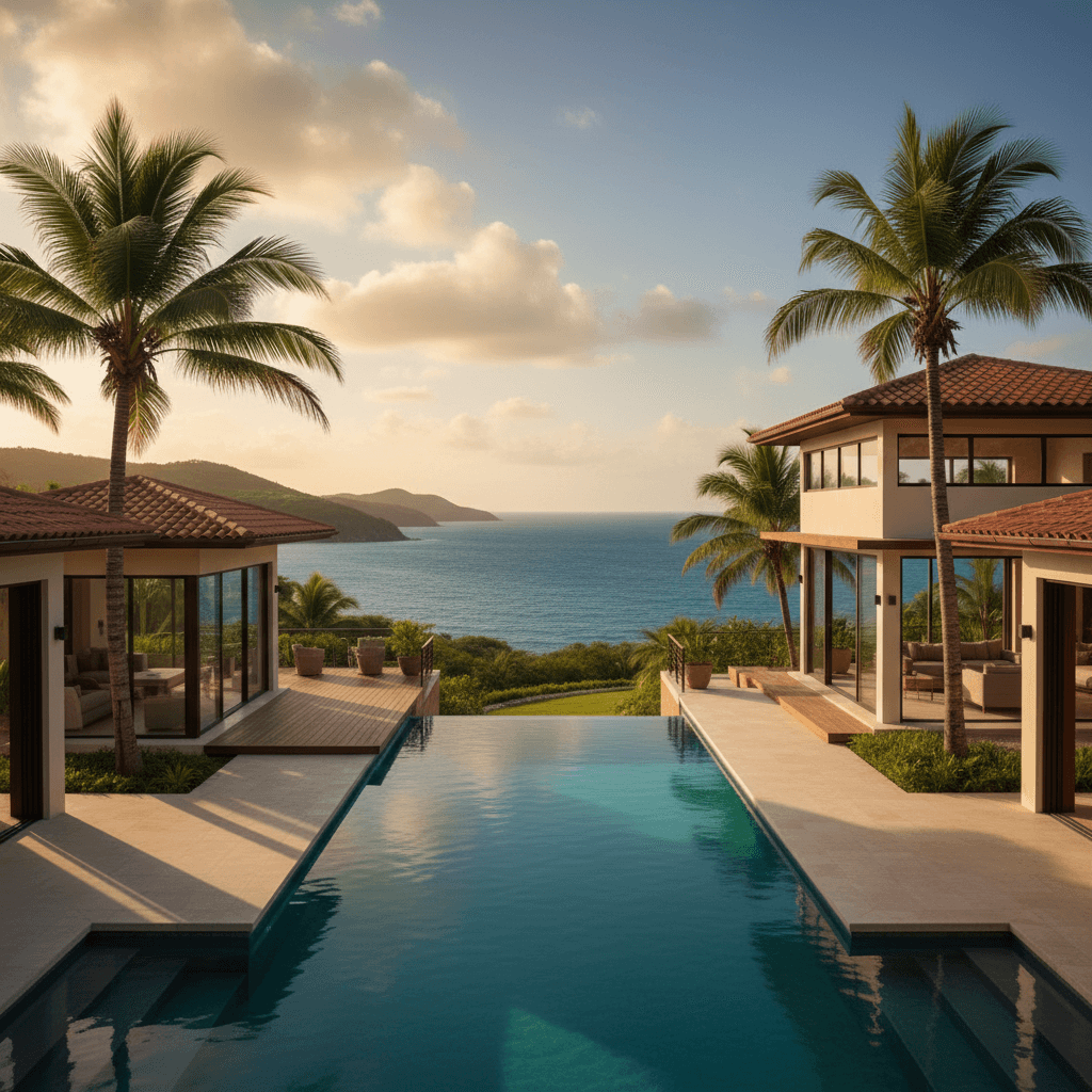 Modern estate with infinity pool overlooking Caribbean Sea